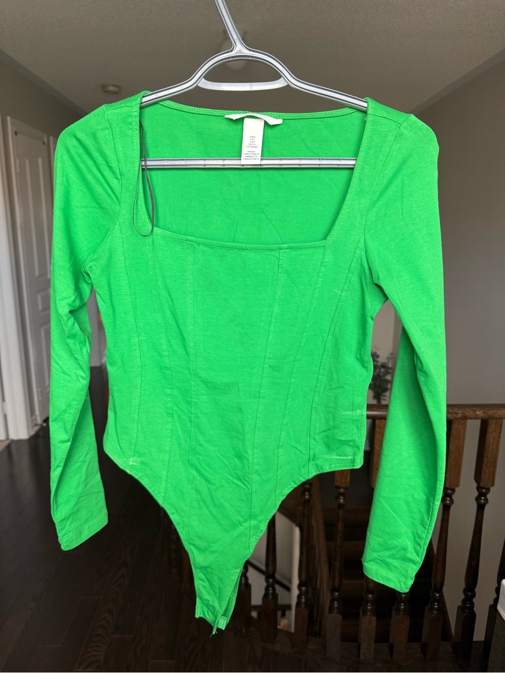 H&M Neon Green Long Sleeve Square Neck Bodysuit